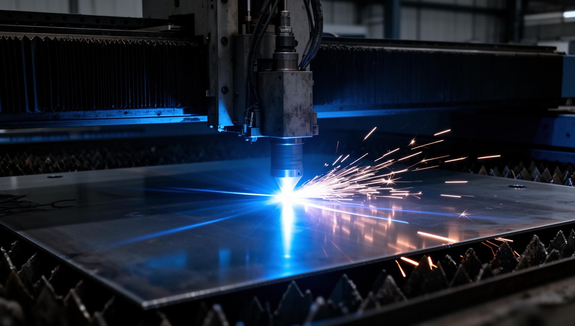 Laser cutting machine in action